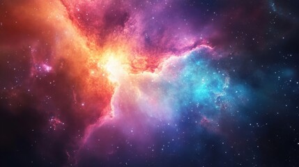 Naklejka premium Vibrant cosmic explosion showcasing stunning colors and cosmic clouds in a vast starry space, capturing the beauty of the universe.