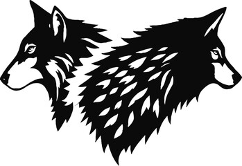 Wolf Head and Silhouette Vector Set – Tribal Wild Animal Logos for Tattoos, Apparel, and Branding Design
