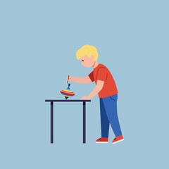 Fototapeta premium Child Playing with Spinning Top in Flat Minimal Vector Art