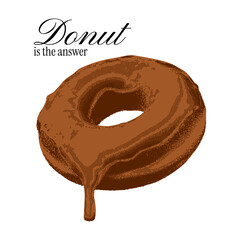 Donut print design. Colored vintage illustration with text slogan with photocopy dotted effect. Retro t-shirt graphics. Breakfast, dessert, sweet. Girly aesthetic.	
