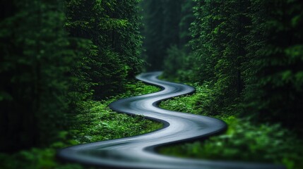 Obraz premium Way A long and winding road leading through a forest, symbolizing the journey and the unknown path.
