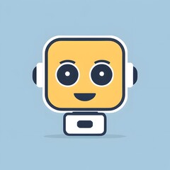 Fototapeta premium Cute Friendly Robot Icon - Smiling Cartoon AI Face Avatar for Apps, Technology, Chatbots, Kids, or Branding - Flat Minimalist Style on Blue Background