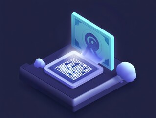 A premium digital transaction icon showcasing a stylized banknote dissolving into a sleek QR code soft moody realistic textures