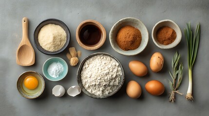 Bakery ingredients arranged for a baking project.