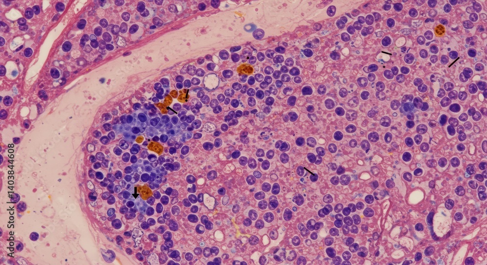 Poster microscopic view of thyroid tissue - high magnification microscopic showing thyroid follicular cells