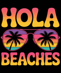 Hola Beaches Retro Sunset Funny Summer Beach Vibes © Puddin98