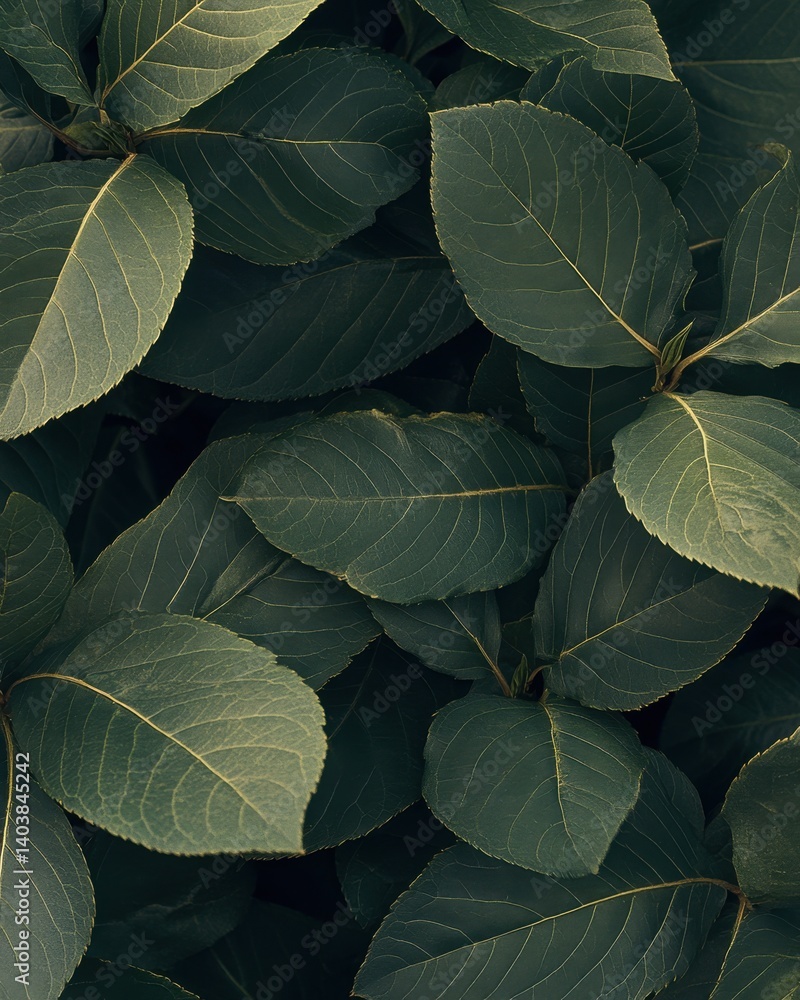 Poster lush green leaves create a tranquil botanical backdrop capturing the essence of nature with a dark m