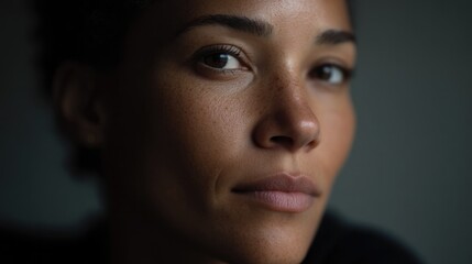Fototapeta premium minimalistic portrait of person with intense animal-like gaze set against blurred background