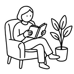 Person Reading a Book Surrounded by Plants Vector Illustration
