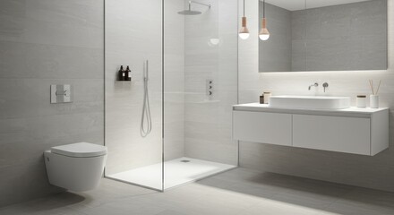Modern Minimalist Bathroom Design with Floating Vanity - Clean lines, serene ambiance, functional design, sophisticated
