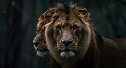 Intense Close-Up of Lion Approaching in Dark Mysterious Light