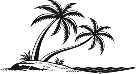 "Palm Tree Silhouette Vector &ndash; Tropical Island Black and White Illustration.eps
