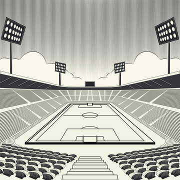 Flat Design Soccer Stadium with Floodlights &ndash; Vector Sports Stadium Skech