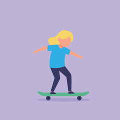 Skateboarder performing a trick in flat minimal vector art