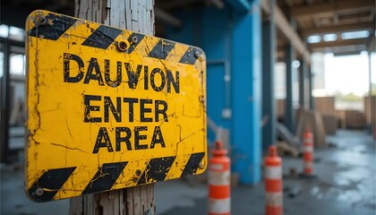 Caution Enter Area Sign at Construction Site