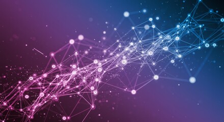 Fototapeta premium Network Connections Abstract - Abstract depicting interconnected nodes and lines, representing network connections, data flow, or communication. Purple and blue gradient background