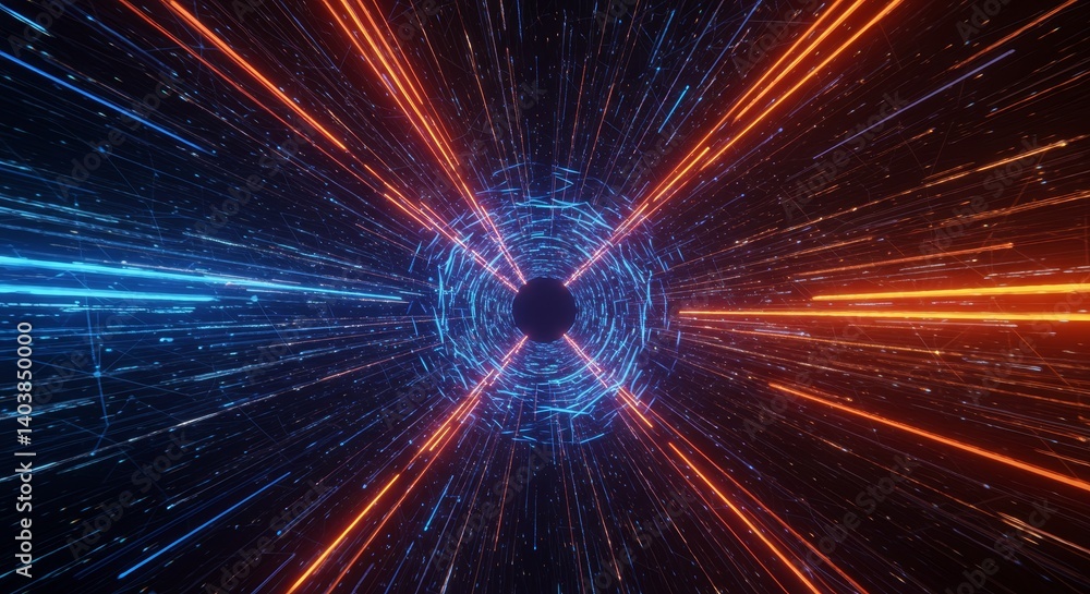 Aufkleber network tunnel: data stream speed - abstract neon lights form a tunnel symbolizing high-speed intern
