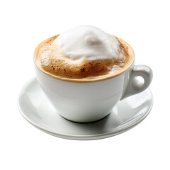Obraz premium Cappuccino with milk foam in white cup on saucer isolated on white background