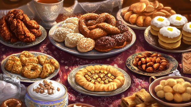 A Luxurious Table of Assorted Pastries and Sweets