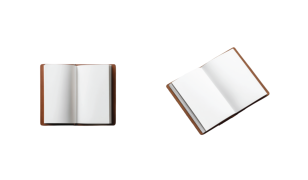 Two open books displaying blank pages for writing and reading on a simple dark background