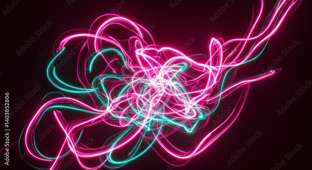 Poster pink and teal abstract light trails - dynamic pink and teal light trails create an abstract floral d