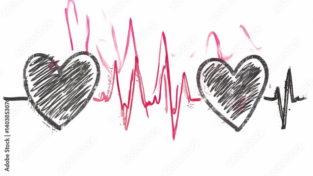 Aufkleber two sketched hearts are surrounded by vibrant pink wave patterns, symbolizing love and emotions. the