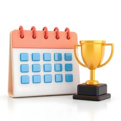 3D Rendered Calendar and Trophy Planning for Success and Achievement