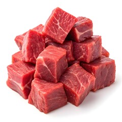 A Pile of Raw Red Meat Cubes Fresh Beef Cuts for Cooking