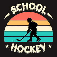 School Hockey Retro Vintage Sunset Player Silhouette Graphic T-Shirt Design