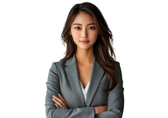 Confident Asian businesswoman in suit with arms crossed PNG