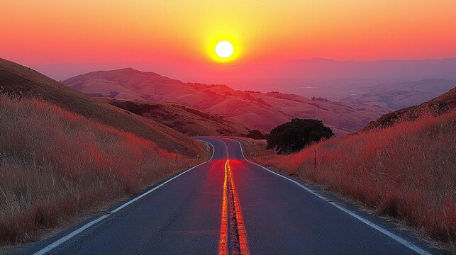 Sunset Drive: A Serene Road Trip Through Rolling Hills