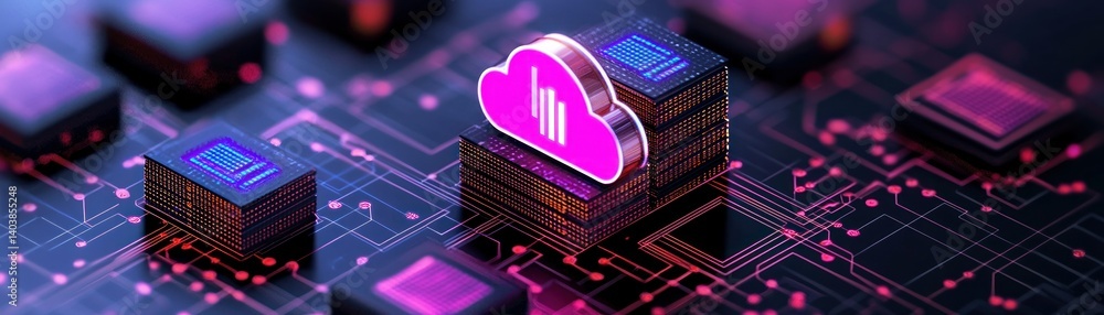 Aufkleber a futuristic rendering of a digital circuit with cloud symbols