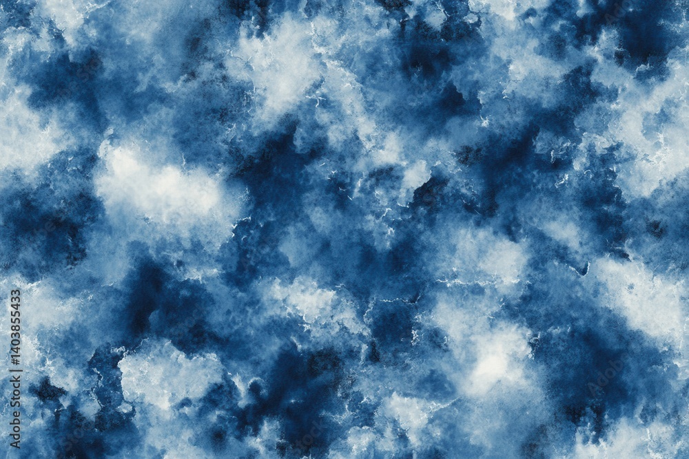 Poster serene indigo watercolor wash texture with abstract cloud formations and subtle depth creating a tra