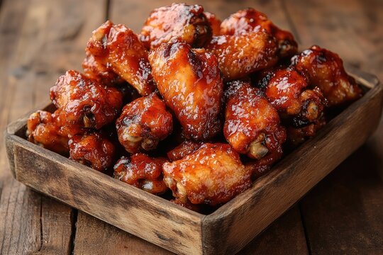 Glazed Chicken Wings in Wooden Box - Powered by Adobe