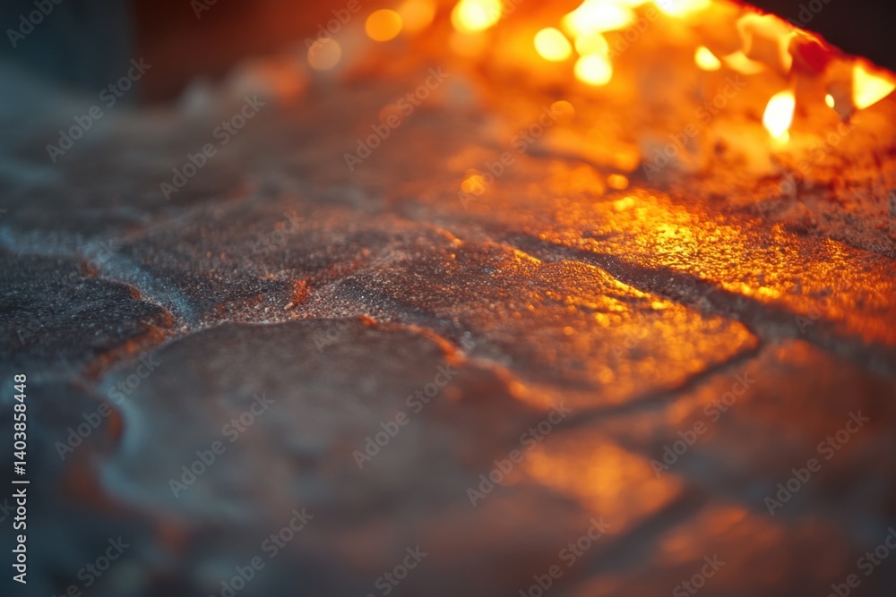 Poster warm glowing brick surface with bokeh lights and soft focus creating an abstract and atmospheric vib