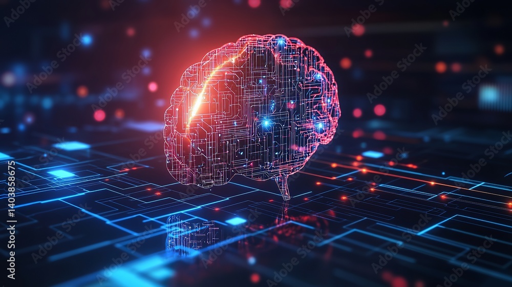 Poster brain ai artificial intelligence neural network machine learning technology concept design art 3d re