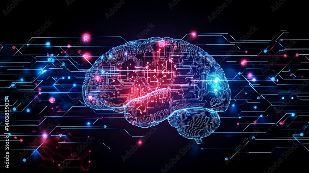 Poster artificial intelligence brain neural network technology concept digital mind ai learning 3d render