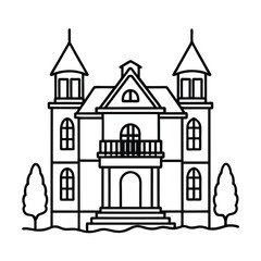 Obraz premium abandoned mansion line art on white background (1).eps