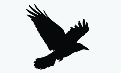 Raven bird silhouette vector, black crow icon, standing raven illustration, spooky bird shape, Halloween animal graphic