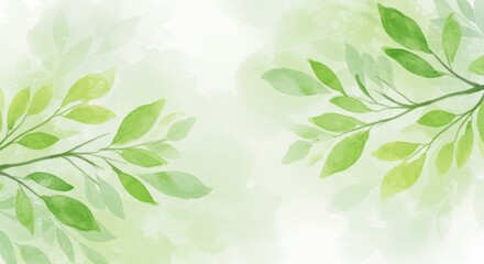 Obraz premium Serene Green Watercolor Leaves - Tranquil nature, growth, spring, freshness, renewal. Soft watercolor leaves evoke a peaceful and calming feeling