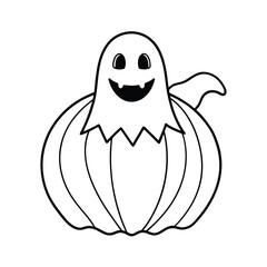 Obraz premium ghost coming out of pumpkin line art on white back (1).eps