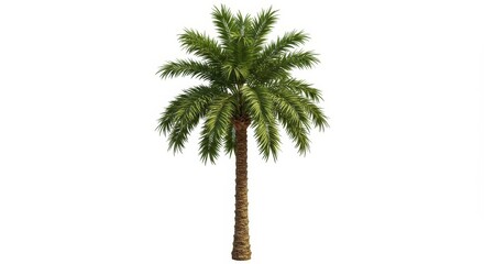 Single Palm Tree on White Background - A tall, slender palm tree stands isolated against a bright white background. Perfect for travel, tropical, or summer themes