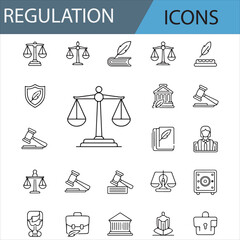 Vector Icons Representing Law, Compliance, and Business Regulations