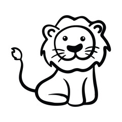 Fun and friendly cartoon lion illustration in black and white line art, great for coloring pages, kids’ books, and educational materials.
