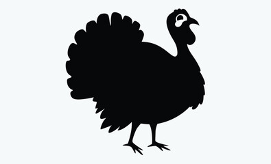Turkey silhouette, black and white vector, wild bird outline, Thanksgiving turkey graphic, simple turkey illustration