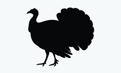 Turkey silhouette, black and white vector, wild bird outline, Thanksgiving turkey graphic, simple turkey illustration