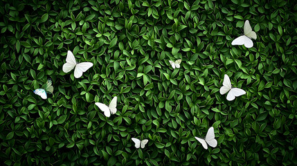 White Butterflies Hovering Over Lush Green Foliage