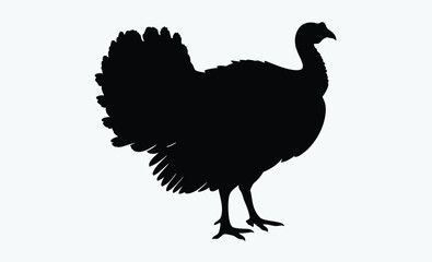 Turkey silhouette, black and white vector, wild bird outline, Thanksgiving turkey graphic, simple turkey illustration