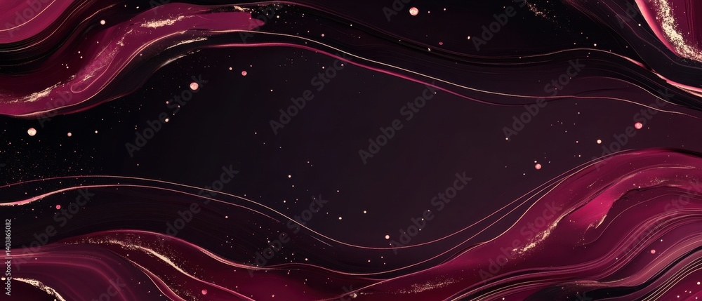 Poster elegant flowing burgundy waves with gold accents on a dark background creating a sophisticated and a