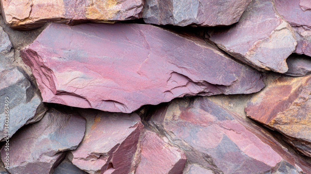 Poster close up of a vibrant purple stone wall with natural texture creating a unique and beautiful pattern